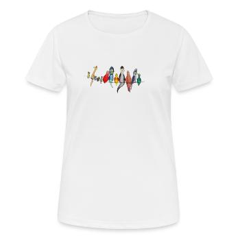 Colorful birds on a leash - Women's Breathable T-Shirt - white - Front - AI Model Female 172 dark (172cm)