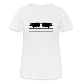 Textleiste transparentes Schweinelogo - Frauen T-Shirt atmungsaktiv - Weiß - Vorne - AI Model Female 172 dark (172cm)