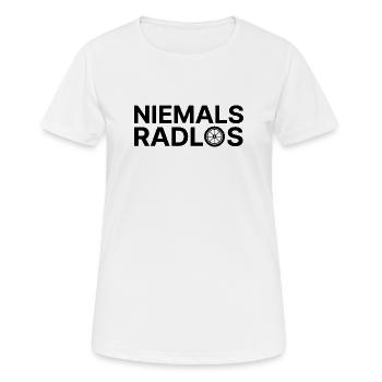 Niemals Radlos - Frauen T-Shirt atmungsaktiv - Weiß - Vorne - AI Model Female 172 dark (172cm)