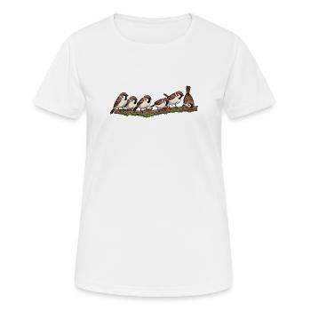 Sperlinge am Ast Naturillustration - Frauen T-Shirt atmungsaktiv - Weiß - Vorne - AI Model Female 172 dark (172cm)