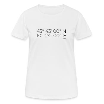 Coordonnées : Pise, Italie - T-shirt respirant Femme - blanc - Devant - AI Model Female 172 dark (172cm)