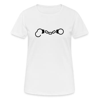 Handschellen -- ©roil - Frauen T-Shirt atmungsaktiv - Weiß - Vorne - AI Model Female 172 dark (172cm)