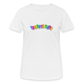 Happy Rainbow Lettering - Frauen T-Shirt atmungsaktiv - Weiß - Vorne - AI Model Female 172 dark (172cm)