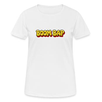 BOOM BAP - Oldschool Hip Hop Bubble Comic Style - T-shirt respirant Femme - blanc - Devant - AI Model Female 172 dark (172cm)