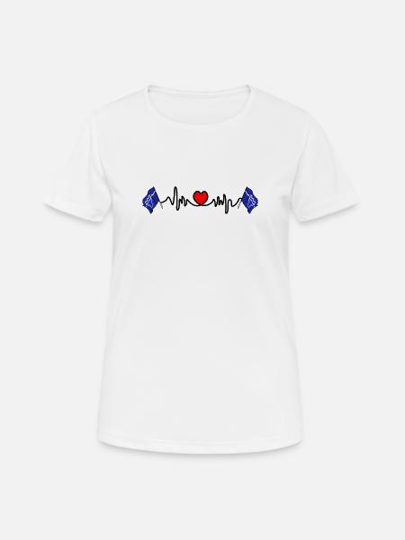 Tyne and Wear-Flagge mit Herzschlag und Herz - Frauen T-Shirt atmungsaktiv - Weiß