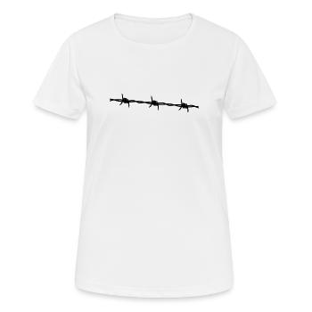 Stacheldraht Motiv – Freiheit & Abwehr im Politik - Frauen T-Shirt atmungsaktiv - Weiß - Vorne - AI Model Female 172 dark (172cm)