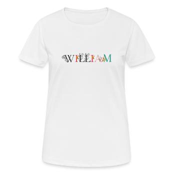 WILLIAM Namenskunst mit Blumen bestickt - Frauen T-Shirt atmungsaktiv - Weiß - Vorne - AI Model Female 172 dark (172cm)