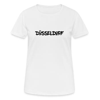 Düsseldorf - NRW - Rhein - Königsallee - Kö - Frauen T-Shirt atmungsaktiv - Weiß - Vorne - AI Model Female 172 dark (172cm)