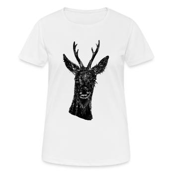 Rehbock Portrait Schwarz - Frauen T-Shirt atmungsaktiv - Weiß - Vorne - AI Model Female 172 dark (172cm)