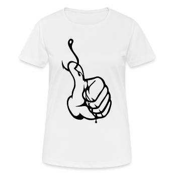Angler Thumbs up Nokidding Logo - T-shirt respirant Femme - blanc - Devant - AI Model Female 172 dark (172cm)