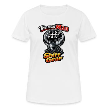 Shift Gear levier de Vitesse  - T-shirt respirant Femme - blanc - Devant - AI Model Female 172 dark (172cm)