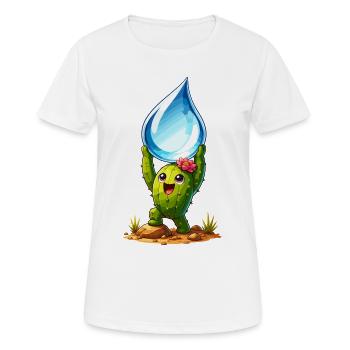 Kaktus mit Wasserklaer Tropfen - Frauen T-Shirt atmungsaktiv - Weiß - Vorne - AI Model Female 172 dark (172cm)