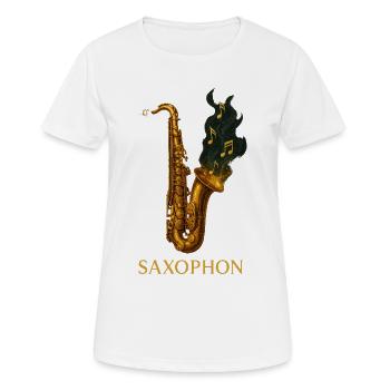 Saxophone in fire magic design - Women's Breathable T-Shirt - white - Front - AI Model Female 172 dark (172cm)