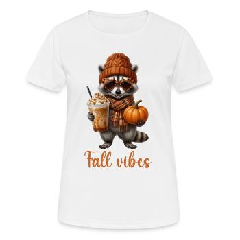 Fall Vibes Raccoon with Pumpkin and Coffee - Women's Breathable T-Shirt - white - Front - AI Model Female 172 dark (172cm)