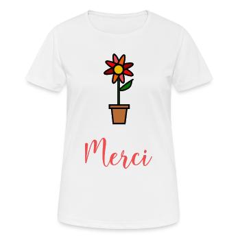 MERCI. MAÎTRESSE. MAÎTRE. MERCI MAÎTRESSE - T-shirt respirant Femme - blanc - Devant - AI Model Female 172 dark (172cm)