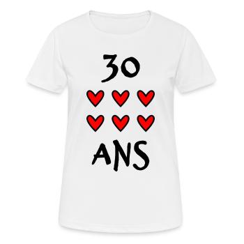 30. 30 ANS. 30e ANNIVERSAIRE. ANNIVERSAIRE 30 ANS. - T-shirt respirant Femme - blanc - Devant - AI Model Female 172 dark (172cm)