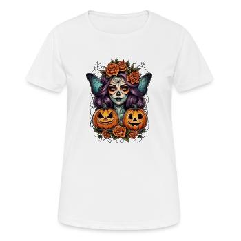 Halloween Hexenportrait mit Kürbissen - Frauen T-Shirt atmungsaktiv - Weiß - Vorne - AI Model Female 172 dark (172cm)