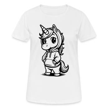 Chibi-Einhorn im Hoodie - Frauen T-Shirt atmungsaktiv - Weiß - Vorne - AI Model Female 172 dark (172cm)