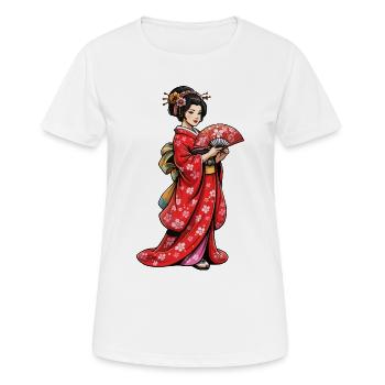 Geisha in cherry blossom kimono - Women's Breathable T-Shirt - white - Front - AI Model Female 172 dark (172cm)