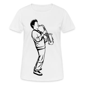 Saxophon Junge - Frauen T-Shirt atmungsaktiv - Weiß - Vorne - AI Model Female 172 dark (172cm)