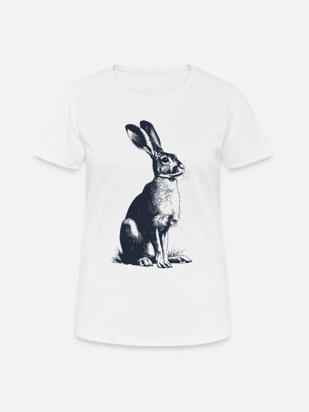 Vintage Hase | Detailreiche Gravur Waldtier Motiv - Frauen T-Shirt atmungsaktiv - Weiß