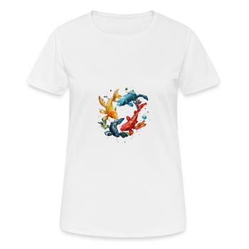 Motif aquarelle en cercle de carpes koi - T-shirt respirant Femme - blanc - Devant - AI Model Female 172 dark (172cm)