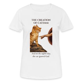 Catdam : La Création Féline - T-shirt respirant Femme - blanc - Devant - AI Model Female 172 dark (172cm)