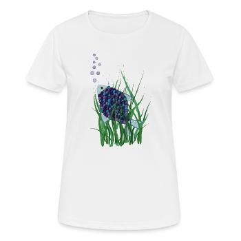 Abstrakter Fisch im Unterwasser Seegras Design - Frauen T-Shirt atmungsaktiv - Weiß - Vorne - AI Model Female 172 dark (172cm)