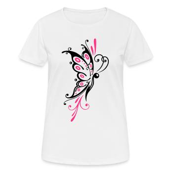 Big filigree butterfly, wings, girlie Tattoo style - Women's Breathable T-Shirt - white - Front - AI Model Female 172 dark (172cm)