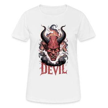  Devil Dämonischer Kopf Mit Hörnern Flammen Runen - Frauen T-Shirt atmungsaktiv - Weiß - Vorne - AI Model Female 172 dark (172cm)