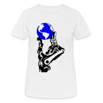 Globe in robot hand - Women's Breathable T-Shirt - white - Front - AI Model Female 172 dark (172cm)