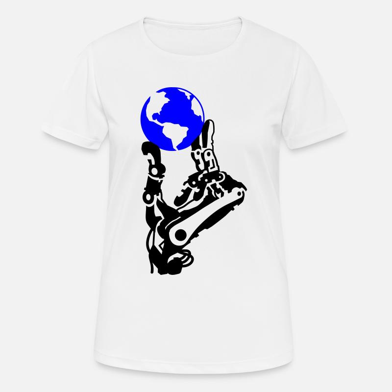 Globe in robot hand - Women's Breathable T-Shirt - white