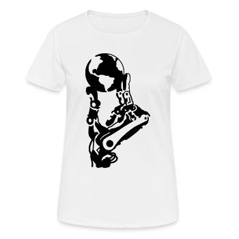 Globe in robot hand - Women's Breathable T-Shirt - white - Front - AI Model Female 172 dark (172cm)