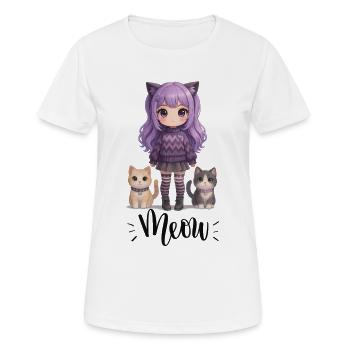 Kawaii Meow Girl avec des chats - T-shirt respirant Femme - blanc - Devant - AI Model Female 172 dark (172cm)