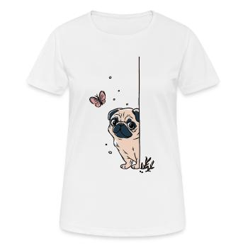 Pug with butterfly - Women's Breathable T-Shirt - white - Front - AI Model Female 172 dark (172cm)