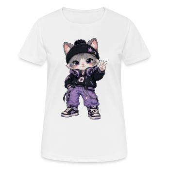 Kawaii Straßenkatze - Frauen T-Shirt atmungsaktiv - Weiß - Vorne - AI Model Female 172 dark (172cm)