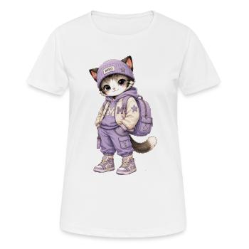Kawaii-Katze im lila Hoodie - Frauen T-Shirt atmungsaktiv - Weiß - Vorne - AI Model Female 172 dark (172cm)