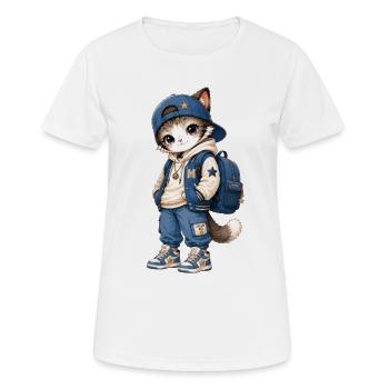 Kitten Streetwear mit blauer Kapuze - Frauen T-Shirt atmungsaktiv - Weiß - Vorne - AI Model Female 172 dark (172cm)