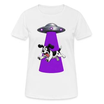 Dog Abducted By Purple UFO Beam - Women's Breathable T-Shirt - white - Front - AI Model Female 172 dark (172cm)