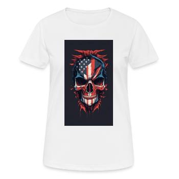 Drapeau américain dessiné face maléfique crâne de mort - T-shirt respirant Femme - blanc - Devant - AI Model Female 172 dark (172cm)