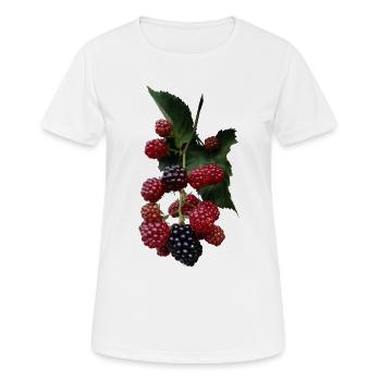Motif de buissons de baies : mûres - T-shirt respirant Femme - blanc - Devant - AI Model Female 172 dark (172cm)