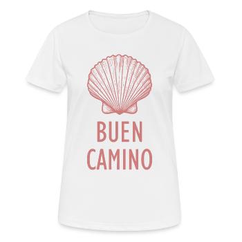 Buen Camino de Santiago Pilgermuschel - Frauen T-Shirt atmungsaktiv - Weiß - Vorne - AI Model Female 172 dark (172cm)