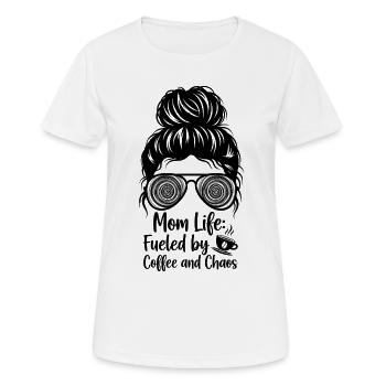 Mutterleben: Angetrieben Durch Kaffee Und Chaos - Frauen T-Shirt atmungsaktiv - Weiß - Vorne - AI Model Female 172 dark (172cm)