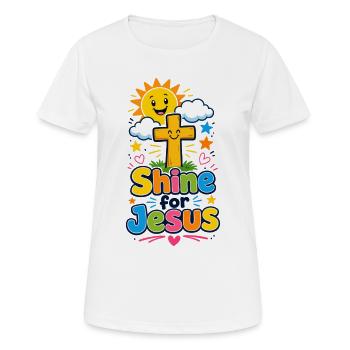 Shine for Jesus bunte Kreuzbotschaft - Frauen T-Shirt atmungsaktiv - Weiß - Vorne - AI Model Female 172 dark (172cm)