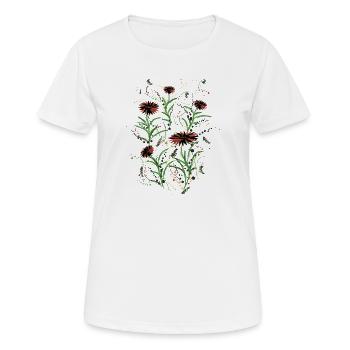 Abstrakte Wildblumen Grunge Illustration - Frauen T-Shirt atmungsaktiv - Weiß - Vorne - AI Model Female 172 dark (172cm)