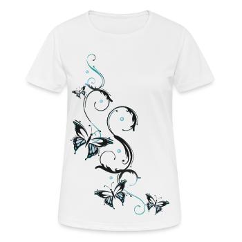 Vrille florale avec de nombreux papillons. - T-shirt respirant Femme - blanc - Devant - AI Model Female 172 dark (172cm)