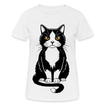 Image d’un chat noir assis - T-shirt respirant Femme - blanc - Devant - AI Model Female 172 dark (172cm)