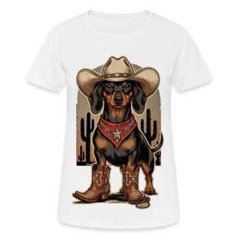 Vintage Dachshund Cowboy Outfit – Western Dog Shirt - Women's Breathable T-Shirt - white - Front - AI Model Female 172 dark (172cm)