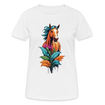 Pferdekopf mit Blumen - Frauen T-Shirt atmungsaktiv - Weiß - Vorne - AI Model Female 172 dark (172cm)