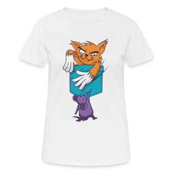 Verspielte Katze mit Mausmuster - Frauen T-Shirt atmungsaktiv - Weiß - Vorne - AI Model Female 172 dark (172cm)